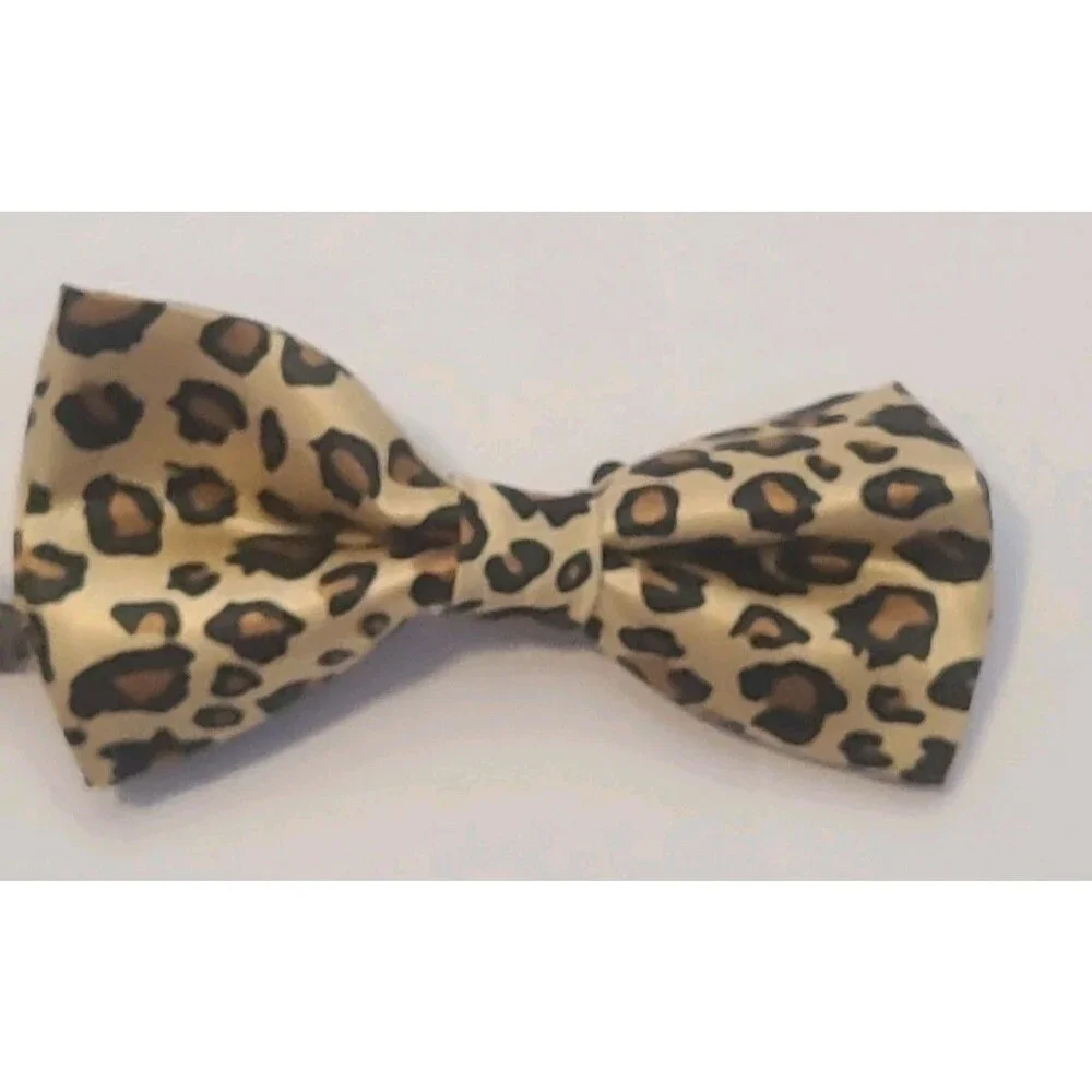 UNISEX ADULT LEOPARD CHEETAH ANIMAL PRINT ADJUSTABLE FABRIC STRAP BOW TIE